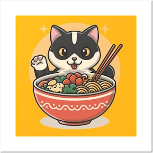 cat ramen Posters and Art